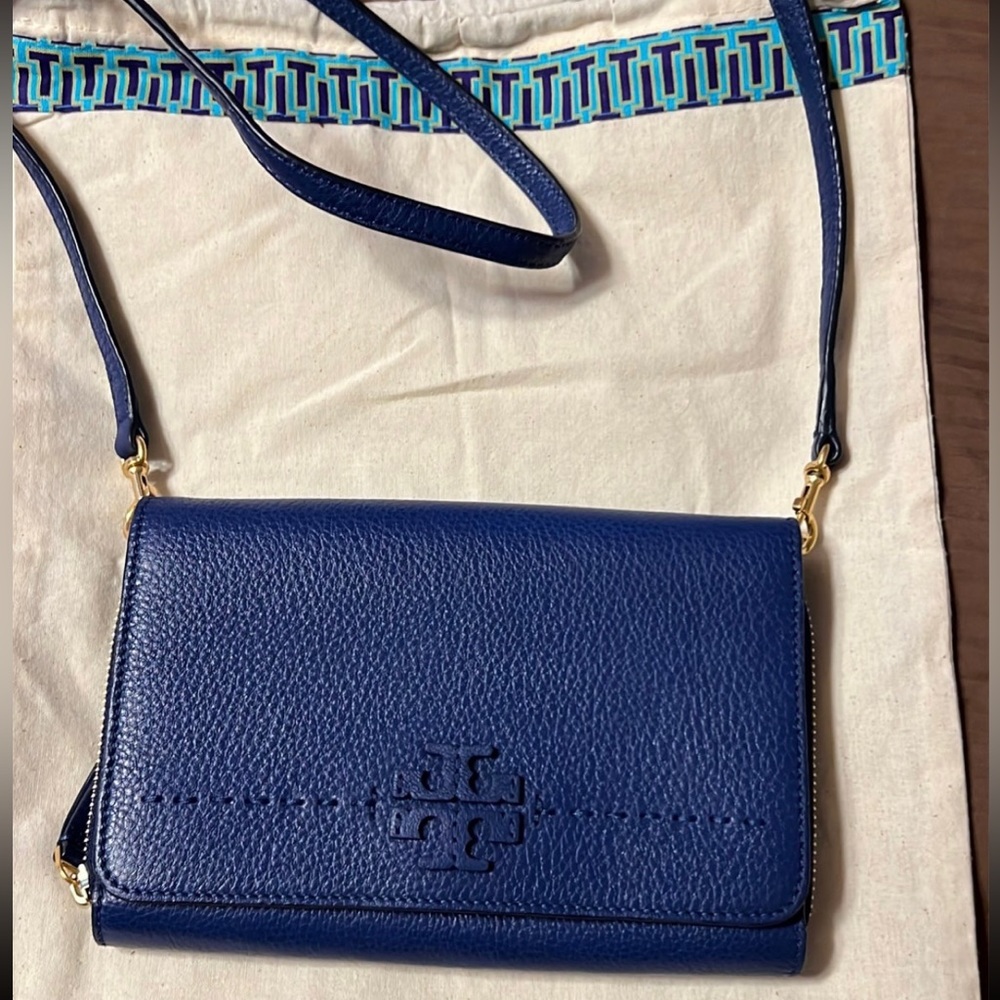 Tory Burch McGraw Leather Flat Crossbody Bag Bright Indigo